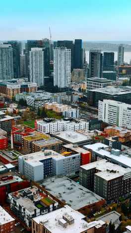 american panoramic urban outdoors. aerial view of seattle city. vertical video