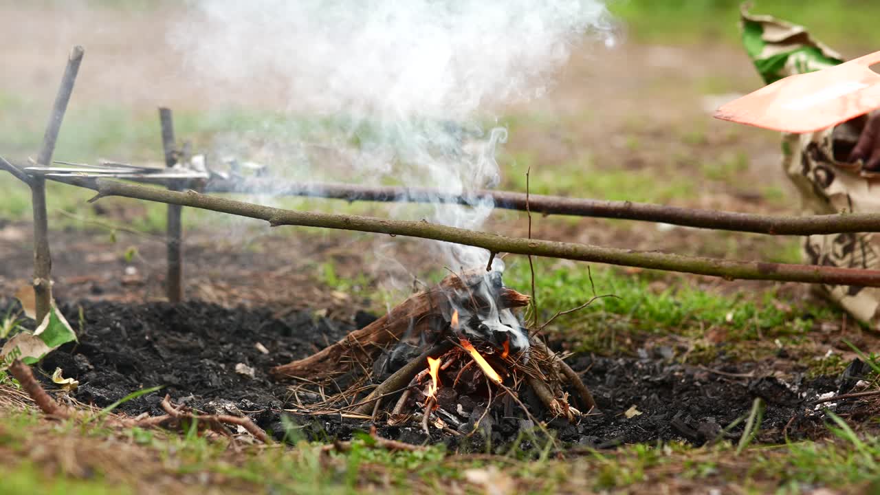 숲에서 캠프 파이어