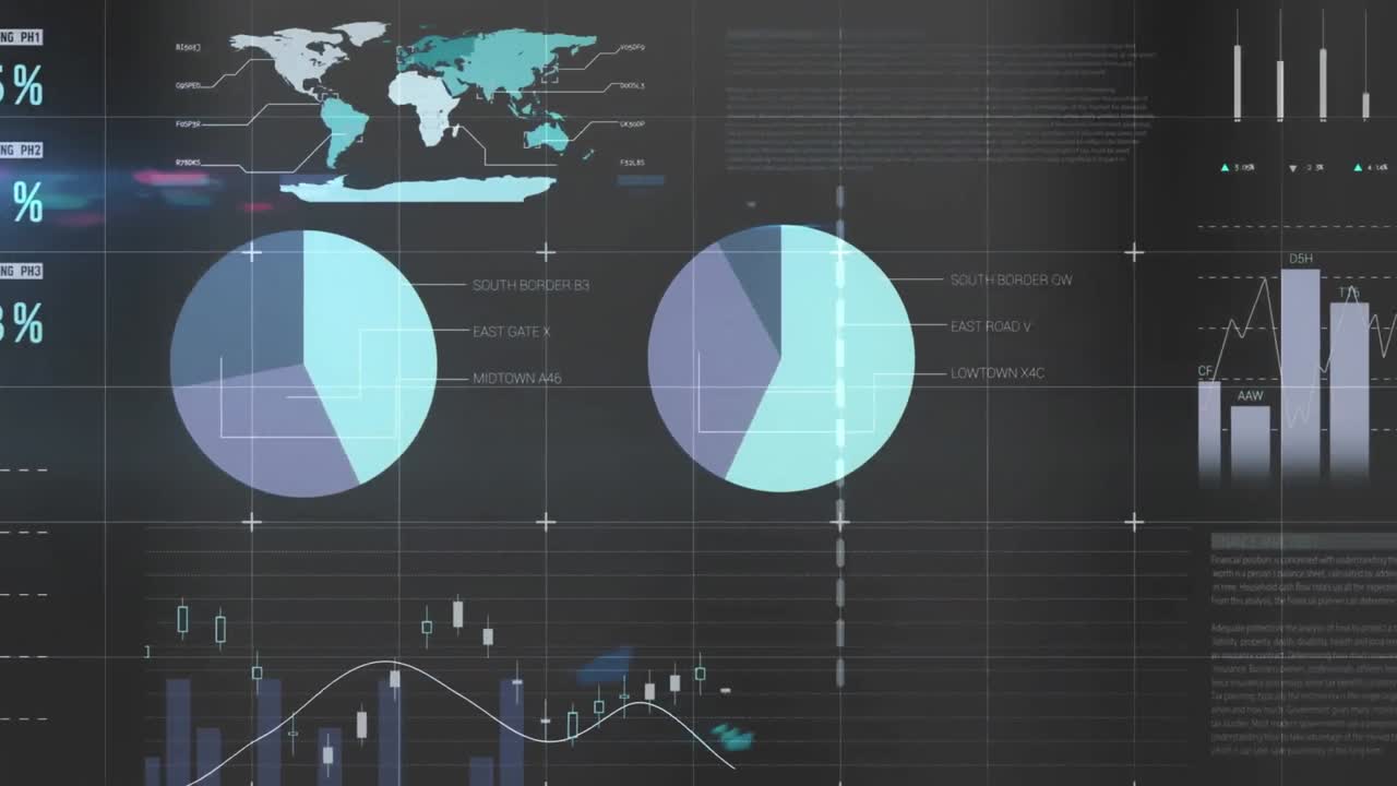 회색 배경 위에 금융 데이터 처리의 애니메이션