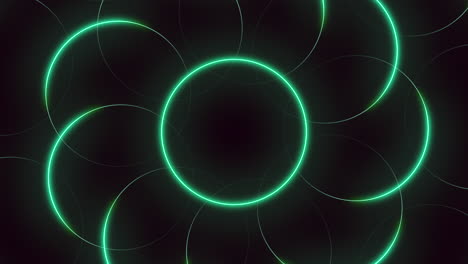 diseño abstracto futurista en negro y verde con círculos y líneas