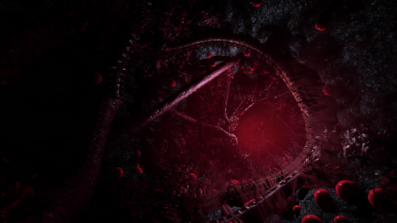 Journey Through a Crimson Labyrinth: A Surreal Digital Art Exploration