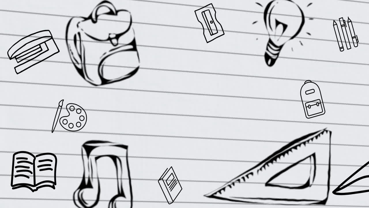 ⁇ 색 배경 에 있는 학교 물건 아이콘 의 애니메이션