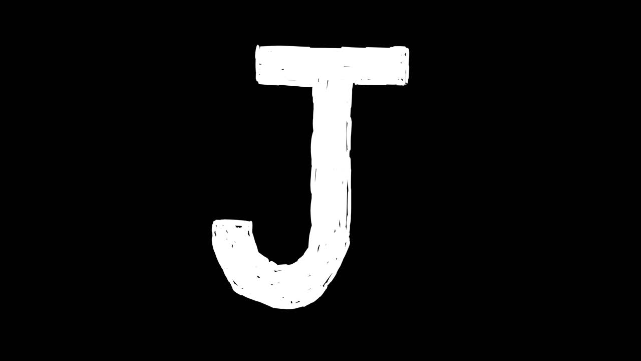 Lettera J bianca disegnata a mano su sfondo nero