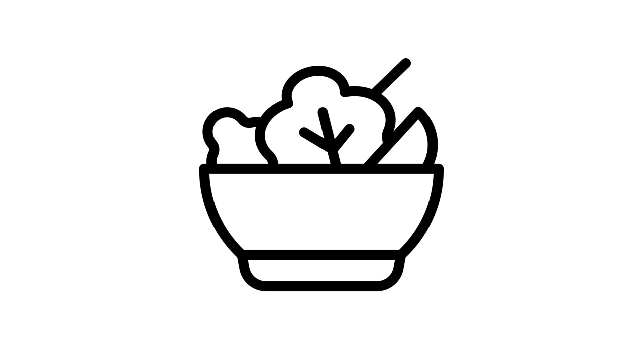 Ícone de Linha Animado de uma Colher Mexendo uma Tigela de Salada