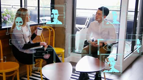 animation of digital interface over diverse two business people