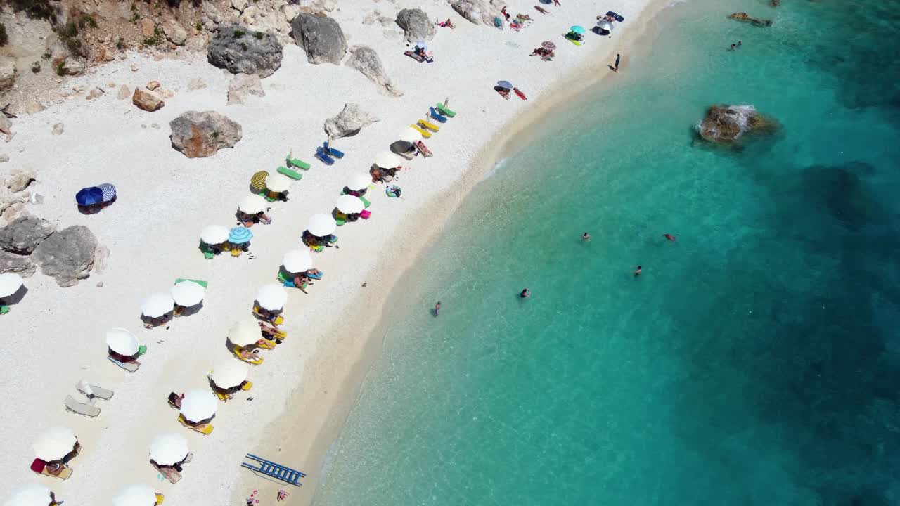 Aerial Top View Tilt over the Agiofili Beach Shore, Lefkada, Greece