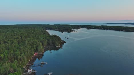 spectacular aerial above cameron cove during sunset