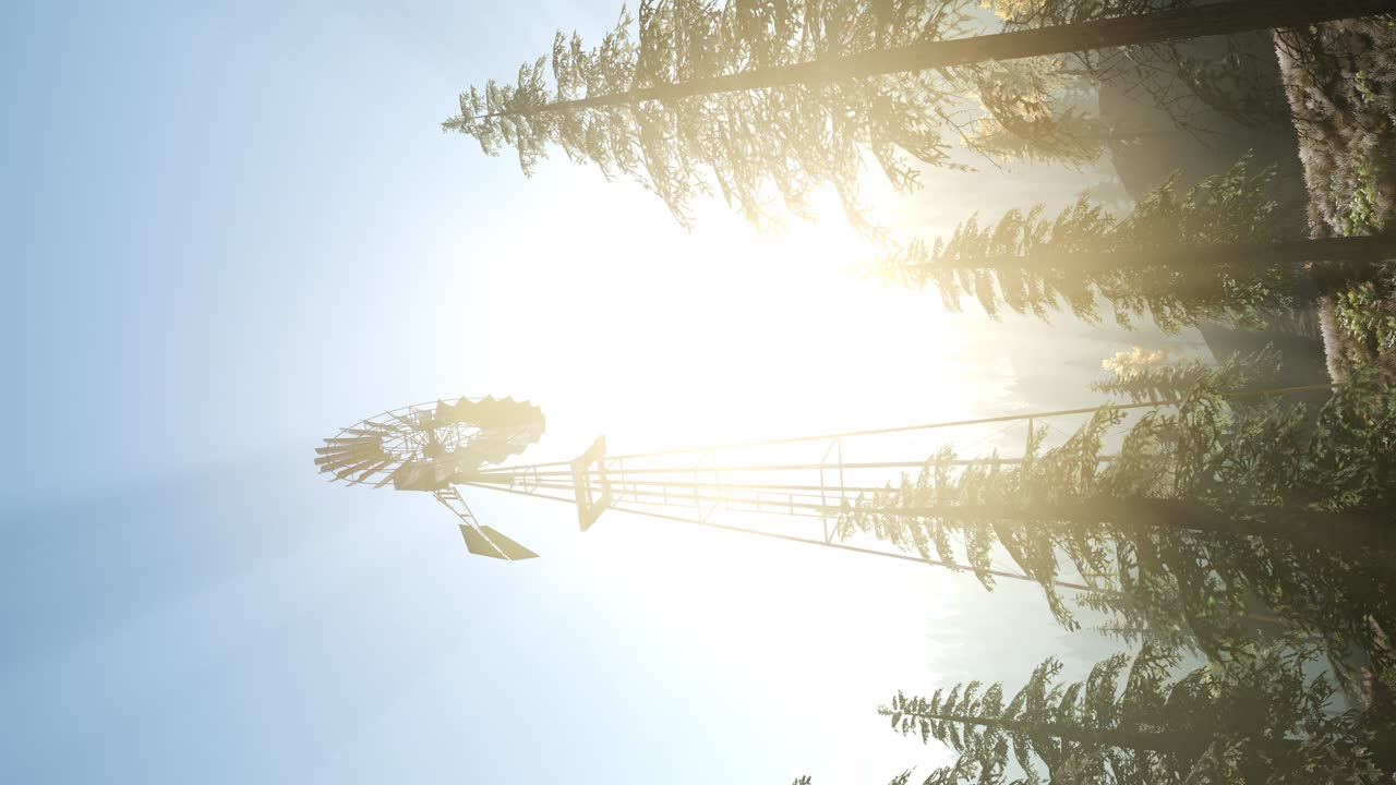 типичная старая ветряная турбина в лесу. вертикальный формат