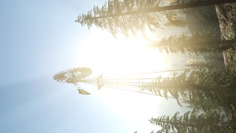 typical old windmill turbine in forest. vertical format