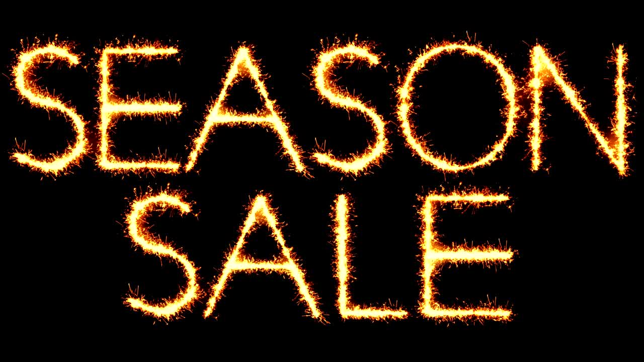 시즌 판매 텍스트 스파클러 글리터 스파크 불꽃놀이 루프 애니메이션