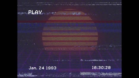 animation of yellow striped circle on playback interface, with interference and purple background