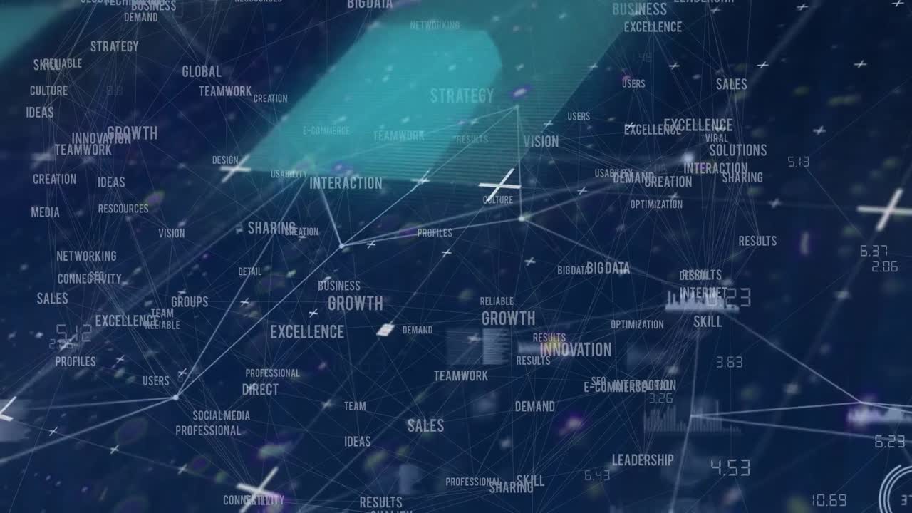 Animation of glitch and connections over navy background