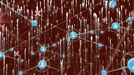Animation of data processing and icons over black background