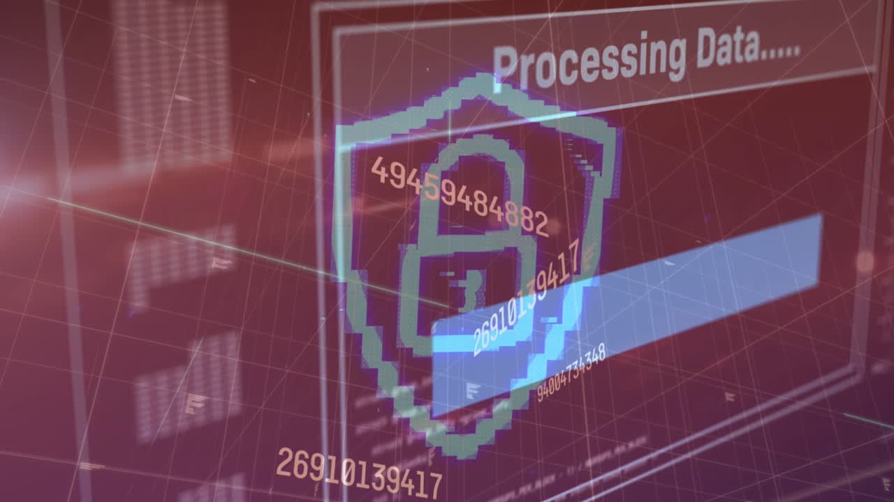 Animation of financial data processing over blue background