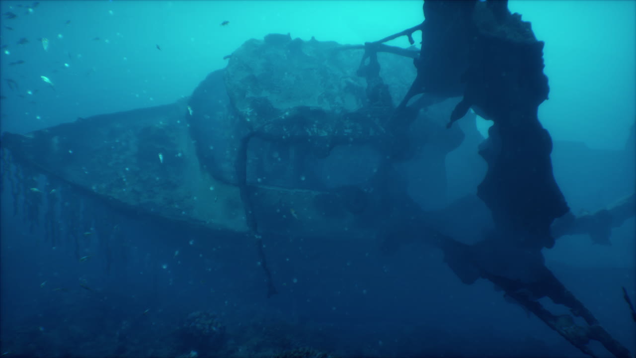 깊은 파란 바다에서 선박 붕괴