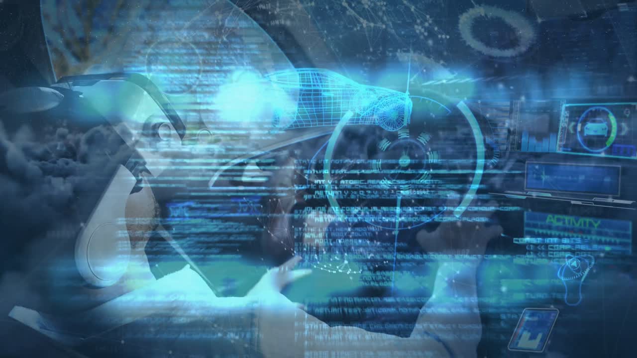 자율주행 자동차를 사용하는 vr 헤드 ⁇ 으로 정보 디스플레이의 애니메이션