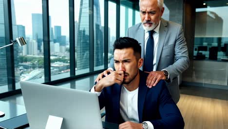 stressed businessman receiving support from manager