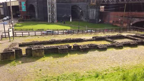 mamucium or mancunium remains of a roman fort in the castlefield area of manchester in north west england, uk