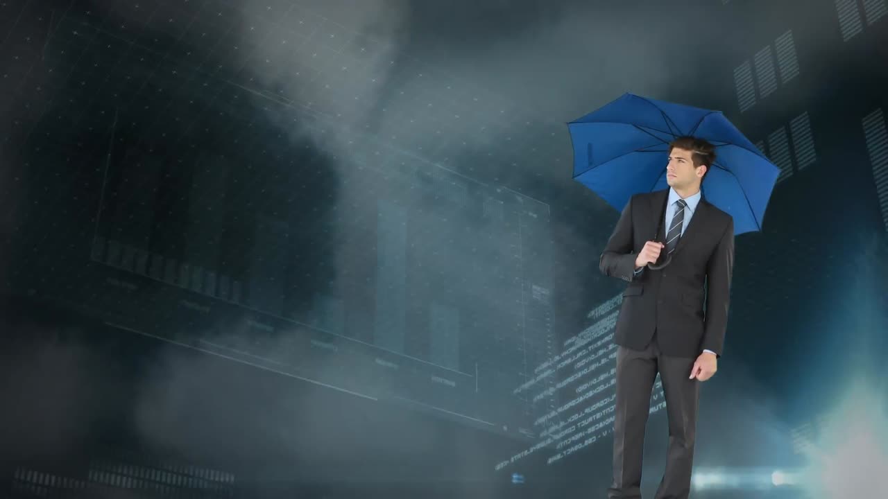 우산을 사용하는 사업가