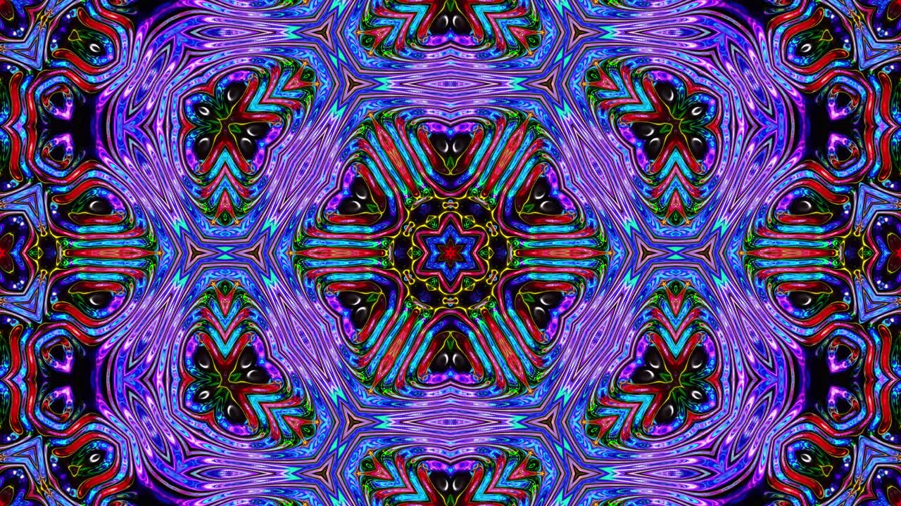 Sfondo astratto 3D elegante in loop. Motivo simmetrico iridescente liquido come un caleidoscopio con onde. Struttura ondulata di vetro liquido brillante con bellissimi colori sfumati. 4k.