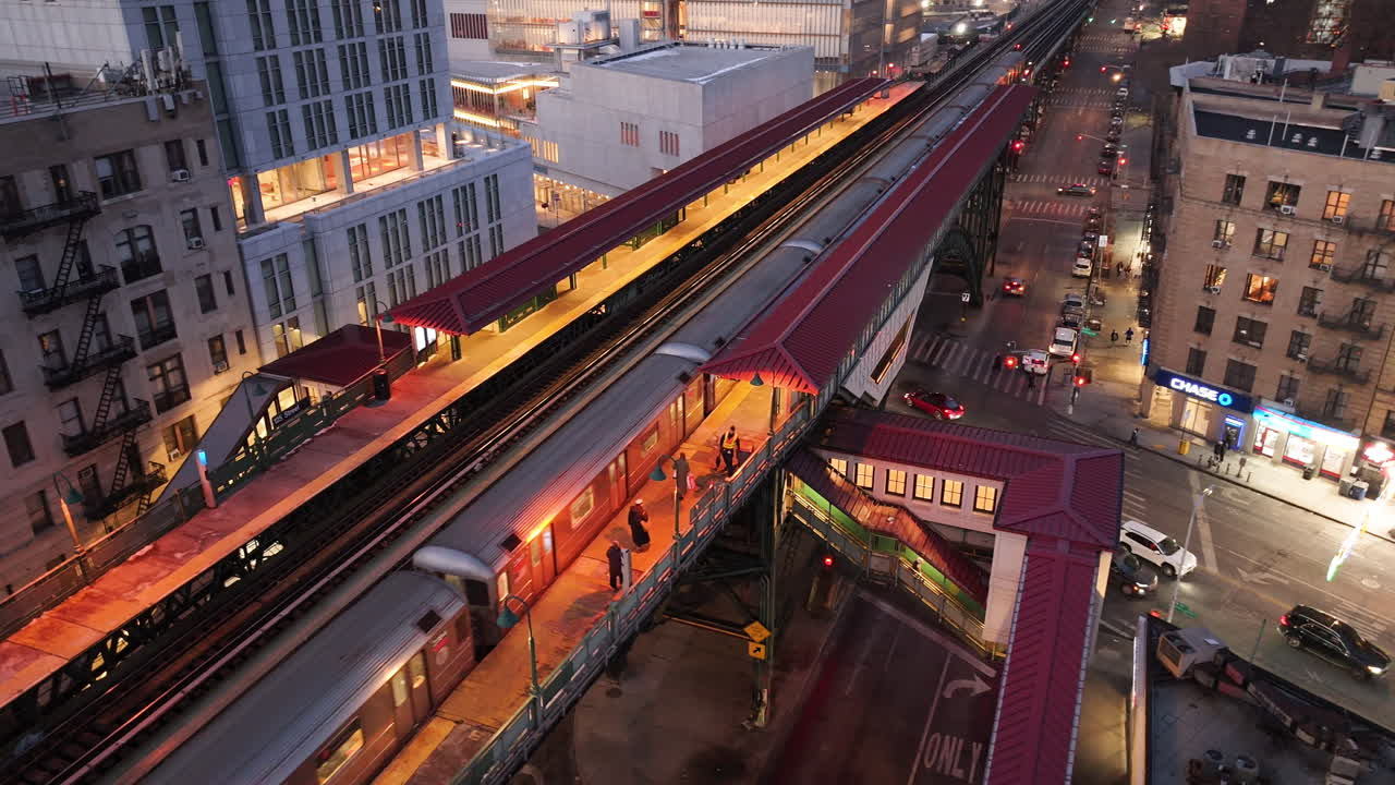 하렘의 1 열차의 공중 사진, 뉴욕의 겨울 저녁에 찍은 사진