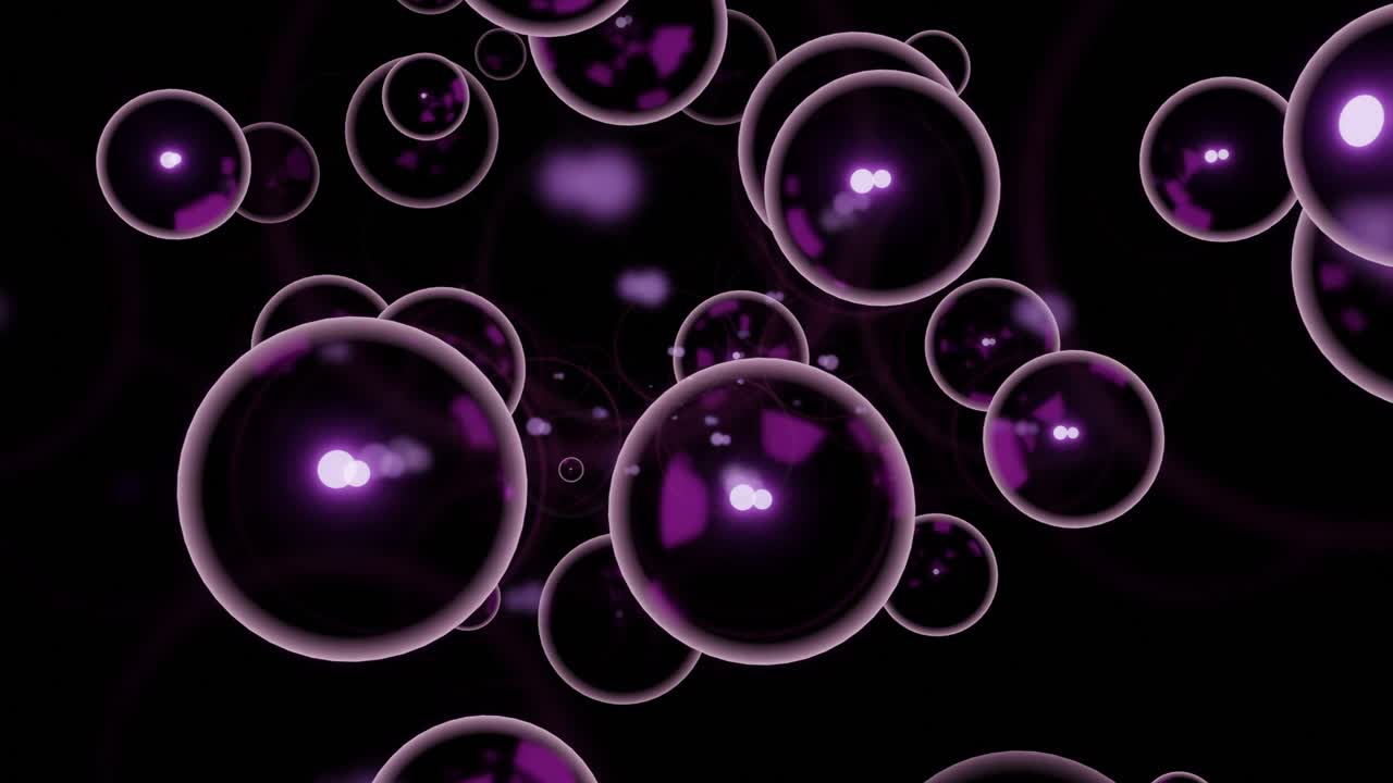 burbujas brillantes púrpuras flotando en un vacío negro