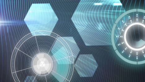 animation of scope scanning and data processing over digital hexagons screen