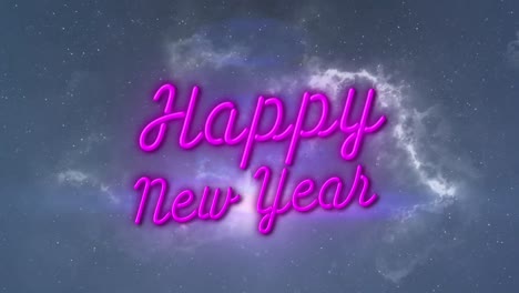 animación de feliz año nuevo sobre el cielo nocturno