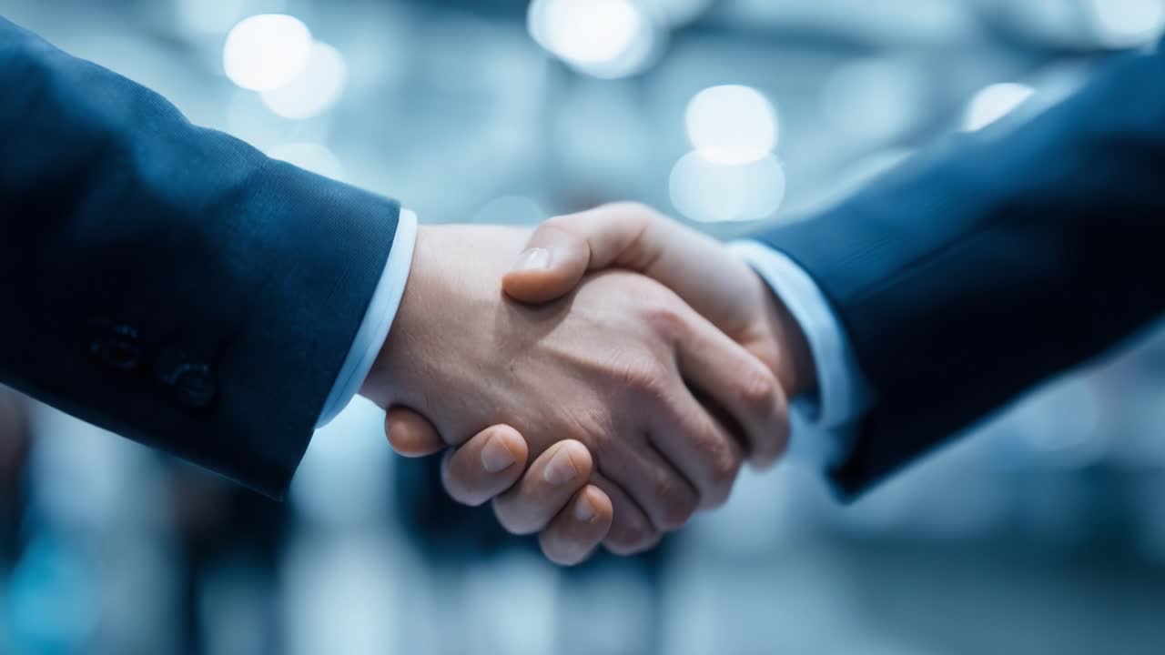 Una stretta di mano professionale che rappresenta fiducia, collaborazione e accordo reciproco tra due persone in un ambiente lavorativo, a simboleggiare nuove opportunità e partnership nel mondo aziendale