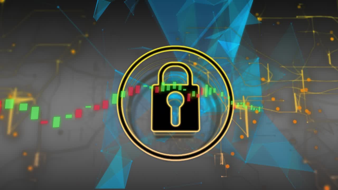 Faint lock icon emerging triggers mesh shifting while chart bars streaming to visualize security