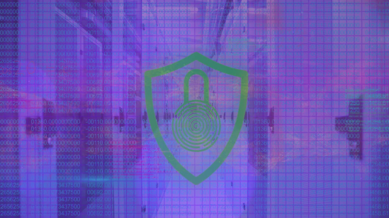 animación del procesamiento de datos a través de cerraduras y servidores informáticos