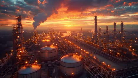 industrial oil refinery at sunset