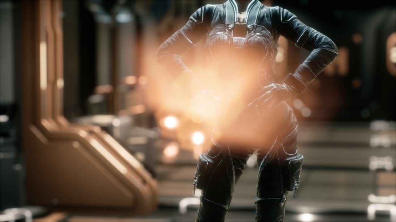 미래의 우주선에 있는 스팀 ⁇ 크 여성