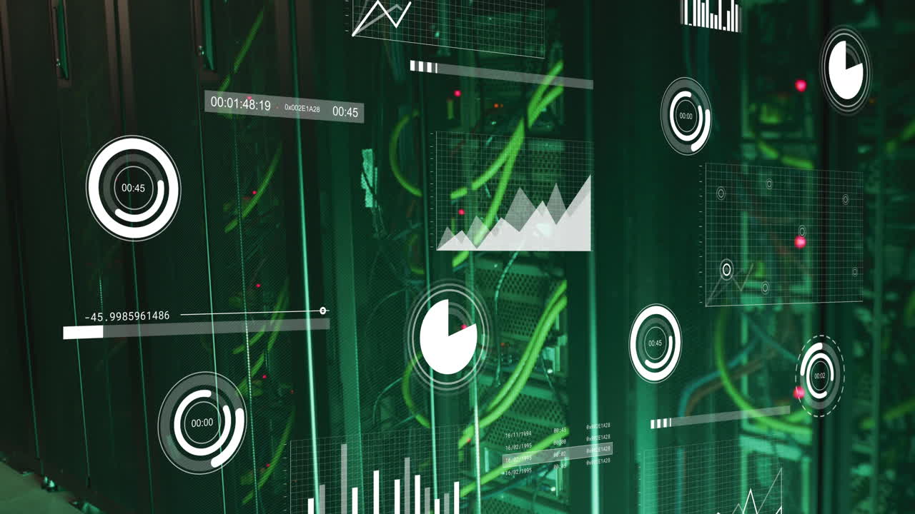 animación del procesamiento de datos a través de servidores informáticos