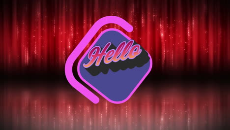 animation of hello text over purple diamond shape with red light trails