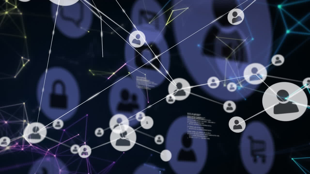 animación de una red de personas conectadas iconos e información en negro