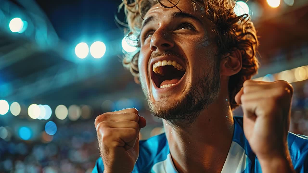 Male Athlete Celebrating Victory in a Stadium