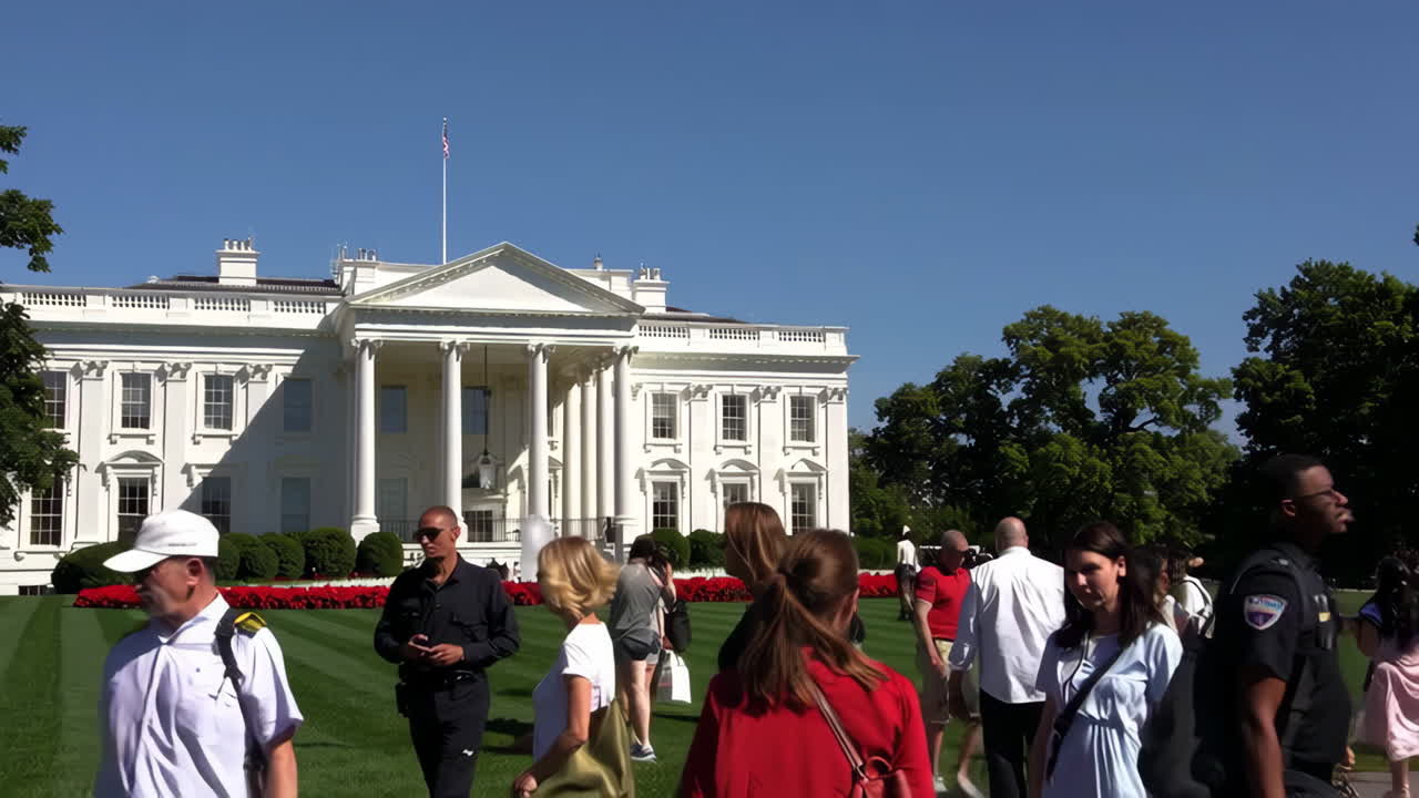 White House Exterior View with Visitors
