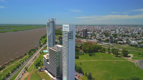 rosario argentina province of santa fe aerial images with drone of the city views of the parana river dolphin towers