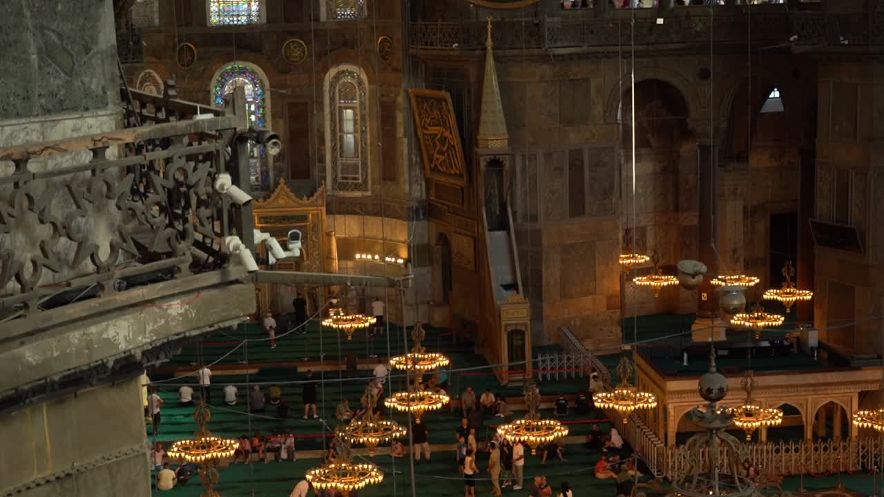 The camera pans from the dome of the Hagia Sophia to the prayer hall