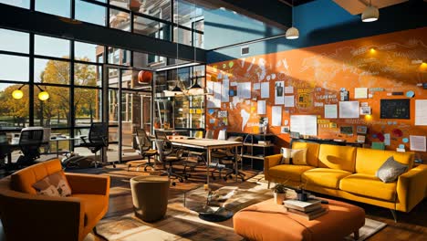 bright, modern collaborative workspace in an office setting