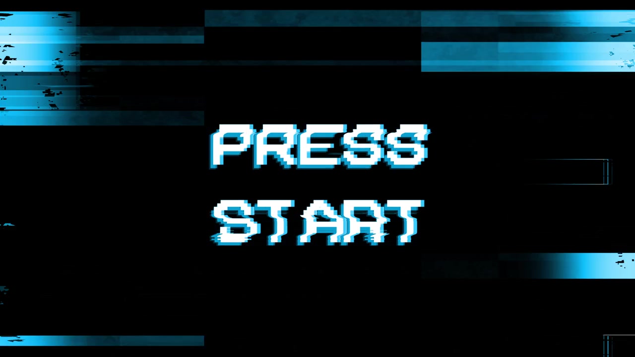 Animated Pixelated 'Press Start' Text with Retro Glitch Effect
