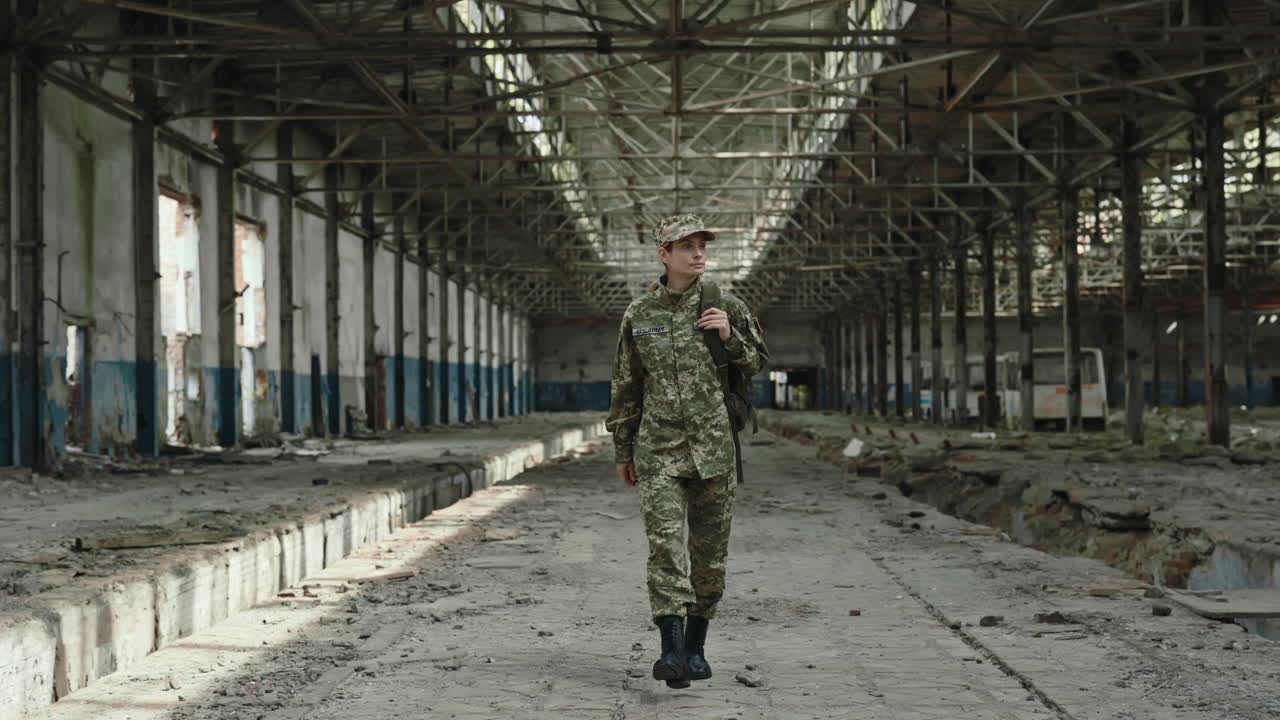 Soldier in a Destroyed Factory