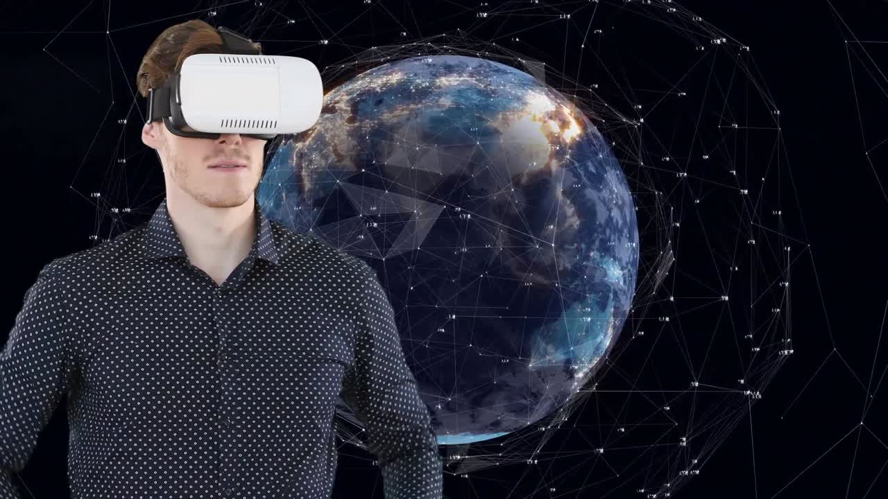 animación del reloj y el procesamiento de estadísticas sobre el hombre utilizando auriculares vr