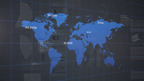 animación del procesamiento de datos financieros sobre el mapa del mundo