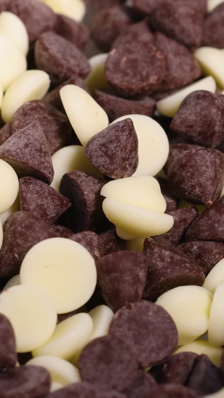 Gocce di cioccolato fondente e bianco che girano insieme