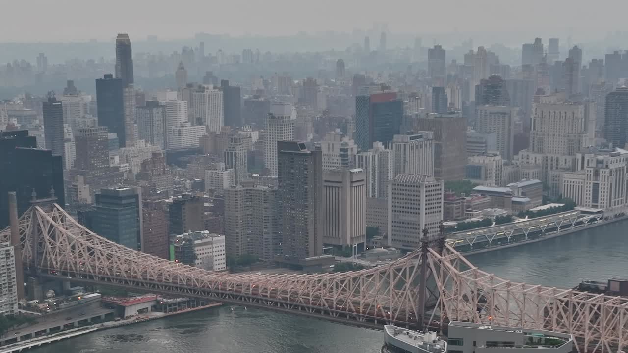 Stunning aerial view of New York City with iconic bridge and skyline