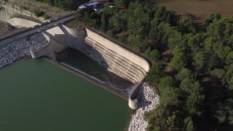Rare-wide-aerial-view-of-the-Asprokremmos-Dam-in-Cyprus-overflowing