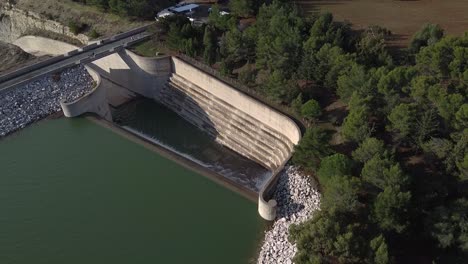 rare wide aerial view of the asprokremmos dam in cyprus overflowing