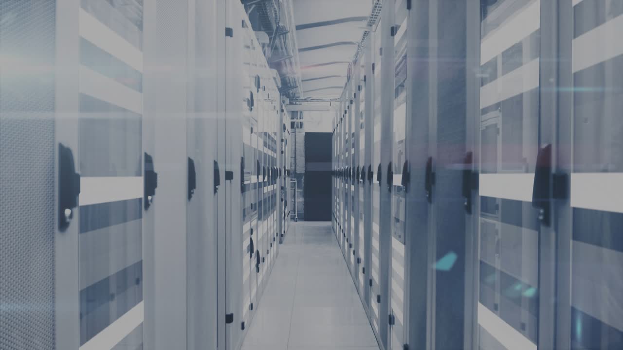 Initial markers appearing, floating labels multiplying through server corridor, showing data surge